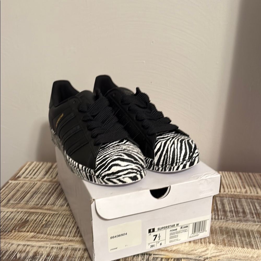Adidas Black and White Zebra Pattern Sneakers